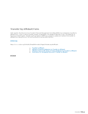 Thumbnail of Wisconsin Form Transfer By Affidavit ($50,000 And Under)