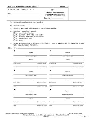 Thumbnail of Wisconsin Form Waiver And Consent (Formal Administration)