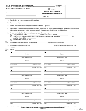 Thumbnail of Wisconsin Form Waiver And Consent (Informal Administration)